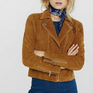 Express Genuine Leather Suede Zip Up Moto Biker Jacket